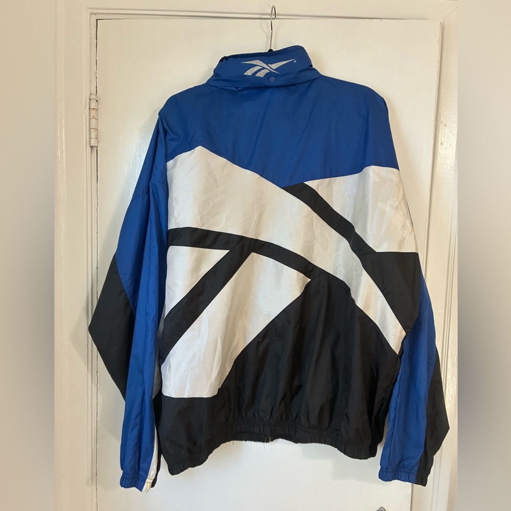 90s Vintage Reebok Big Logo Windbreaker Track Jacket Blue And Black XL